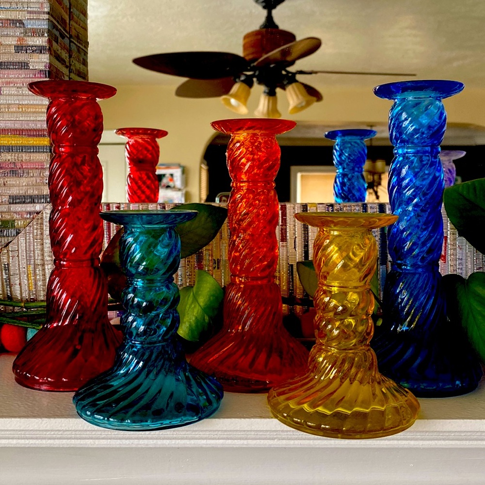 Mid Century Modern Glass Rainbow Candleholders